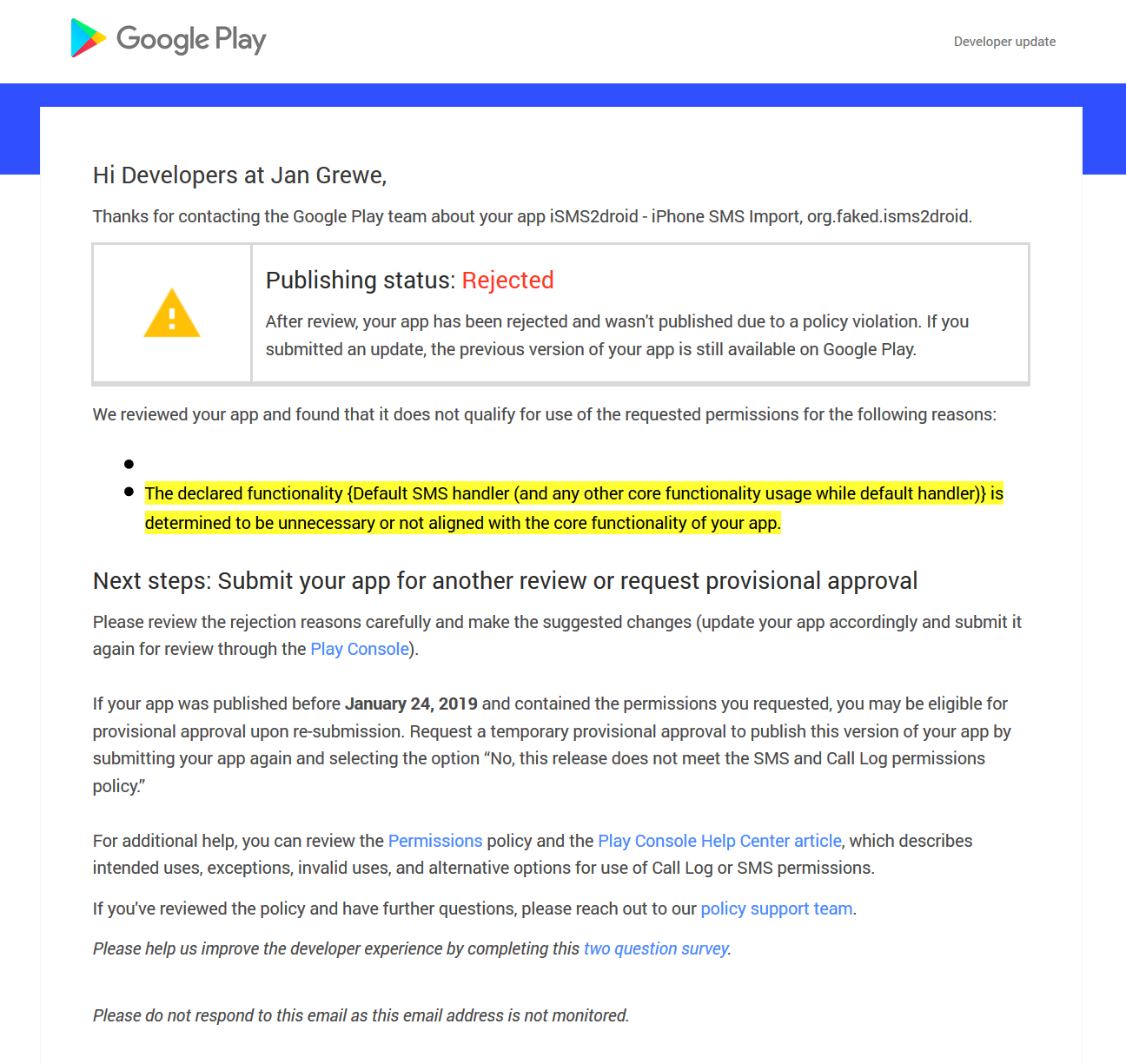 Removal From Google Play Store Isms2droid